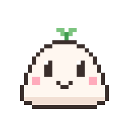 Mochi, a small cream pixel-art blob with a green sprout